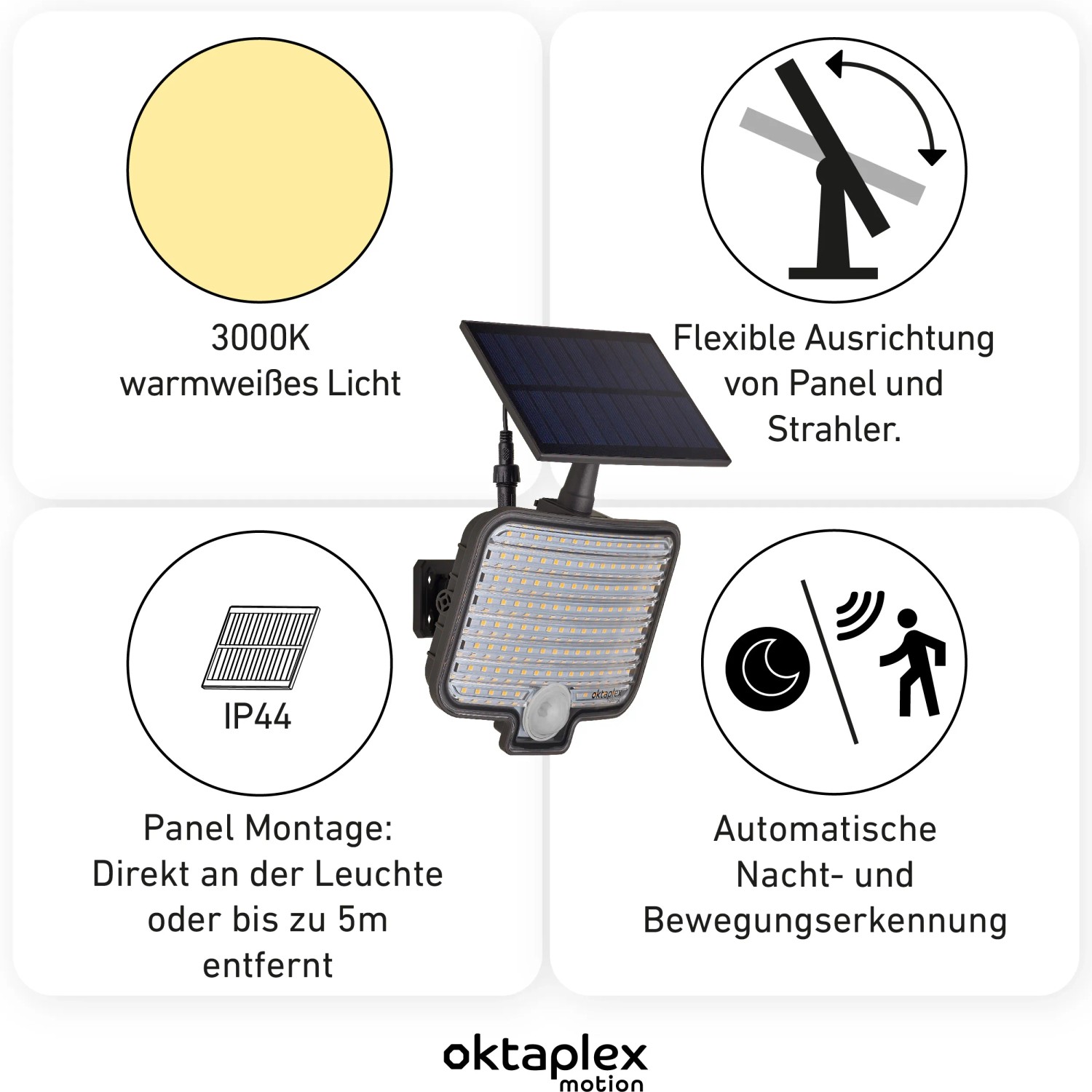 2er Set Oktaplex Ede Solar Außenstrahler mit Bewegungsmelder, warmweißes Licht.