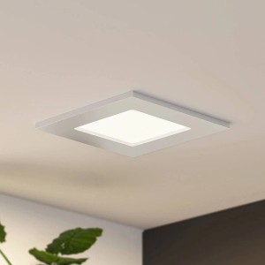 Quadratischer, alufarbener PRIOS LED Einbaustrahler Helina für Bad, dimmbar.
