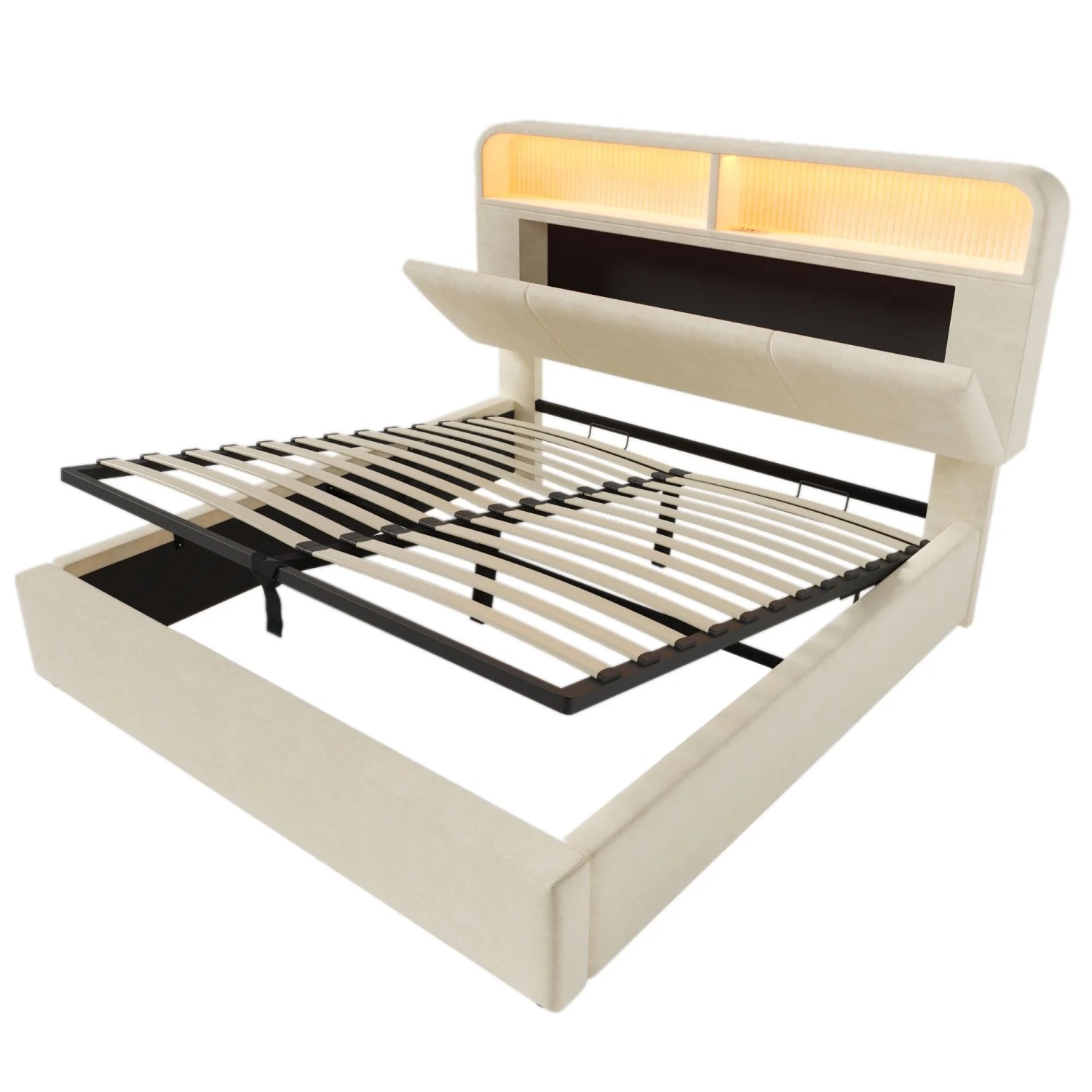 okwish Polsterbett 140x200cm mit USB C Ladestation Kinderzimmer Beige mit Matratze