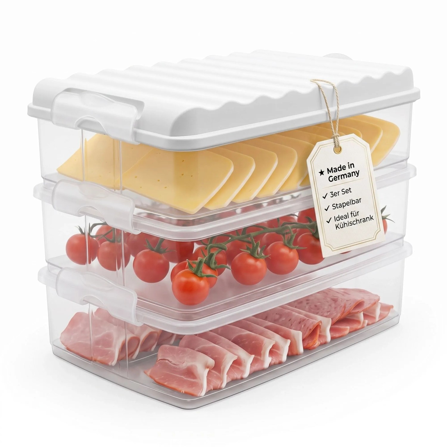 BigDean Aufschnittboxen 3x 2 Komma 5l Mit Deckel 6 Teilig Made In Germany Kühlschrank Organizer Stapelbare Aufschnittdosen Wurstdosen Käsedosen Set