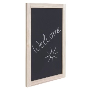 PROREGAL Wandtafel 60x40cm mit hellem Paulowniaholzrahmen, beschriftet mit 'Welcome' und Sonne. Vielseitig nutzbar.