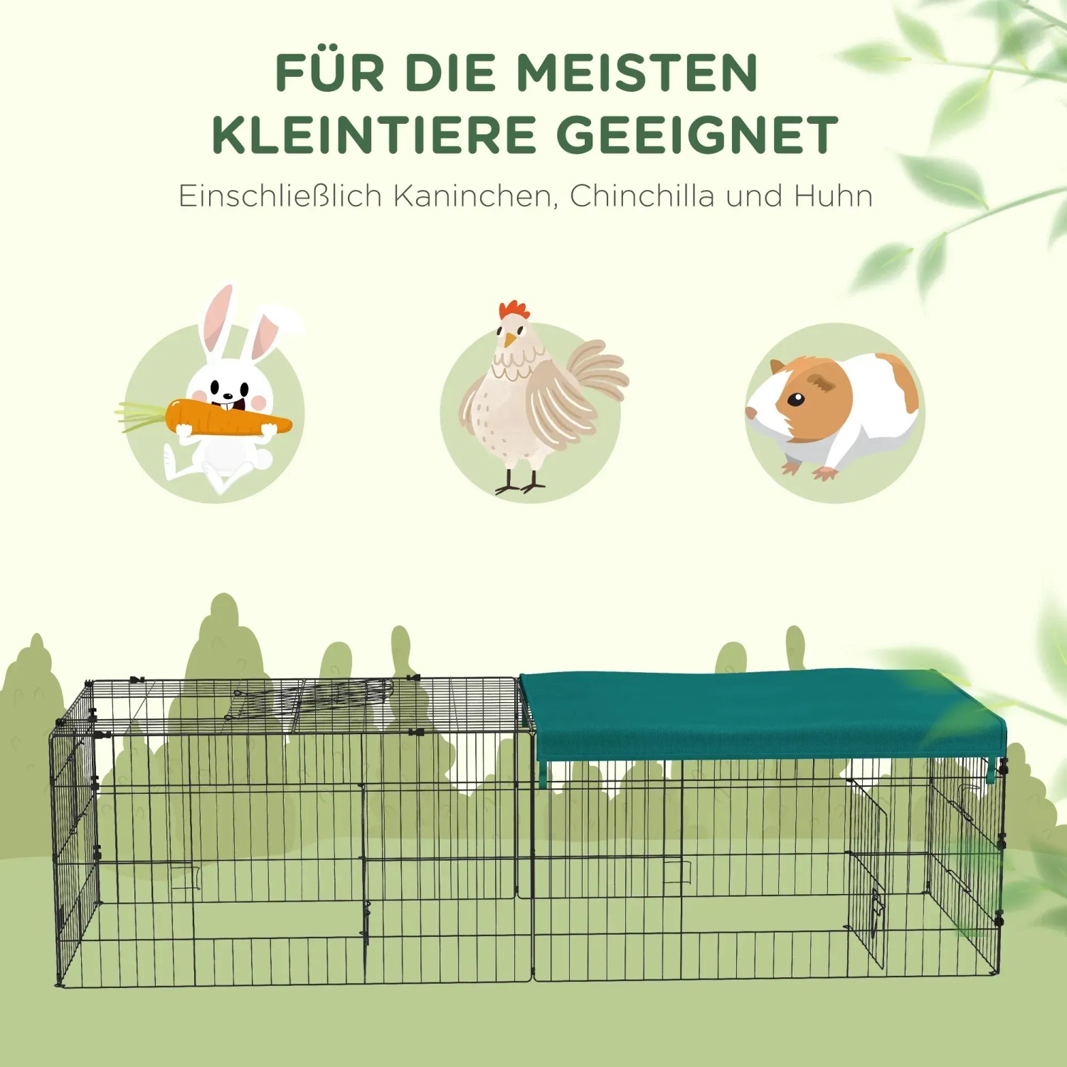 PawHut Kleintierkäfig aus Stahl und Oxford-Gewebe, ideal für Kaninchen, Hühner und Chinchillas.