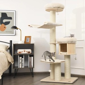 Costway Holz Katzenmöbel Kletterbaum Katzenhöhle Spielbaum Beige 174cm