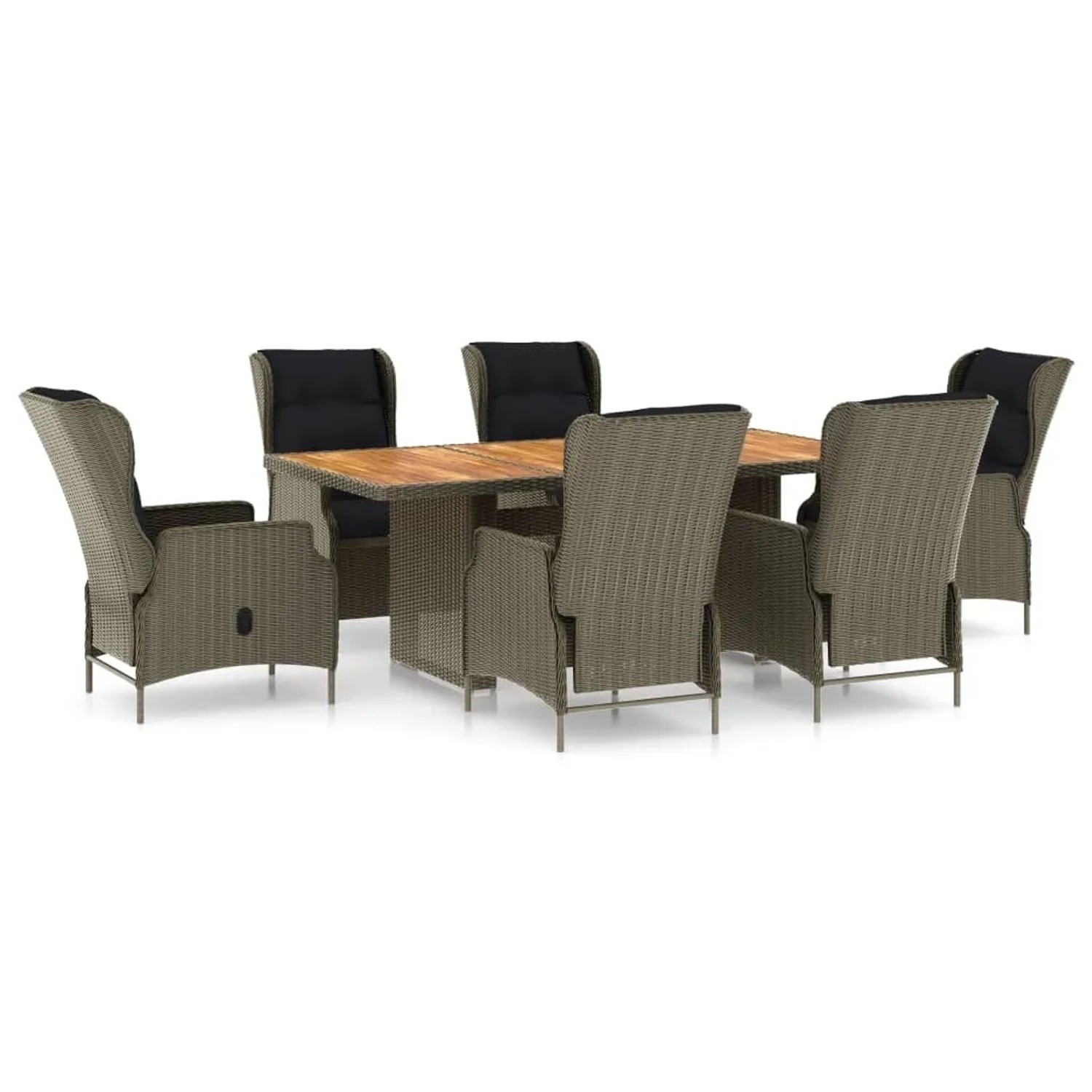 vidaXL 7-Tlg Garten-Essgruppe mit Auflagen Poly Rattan Braun 3060145