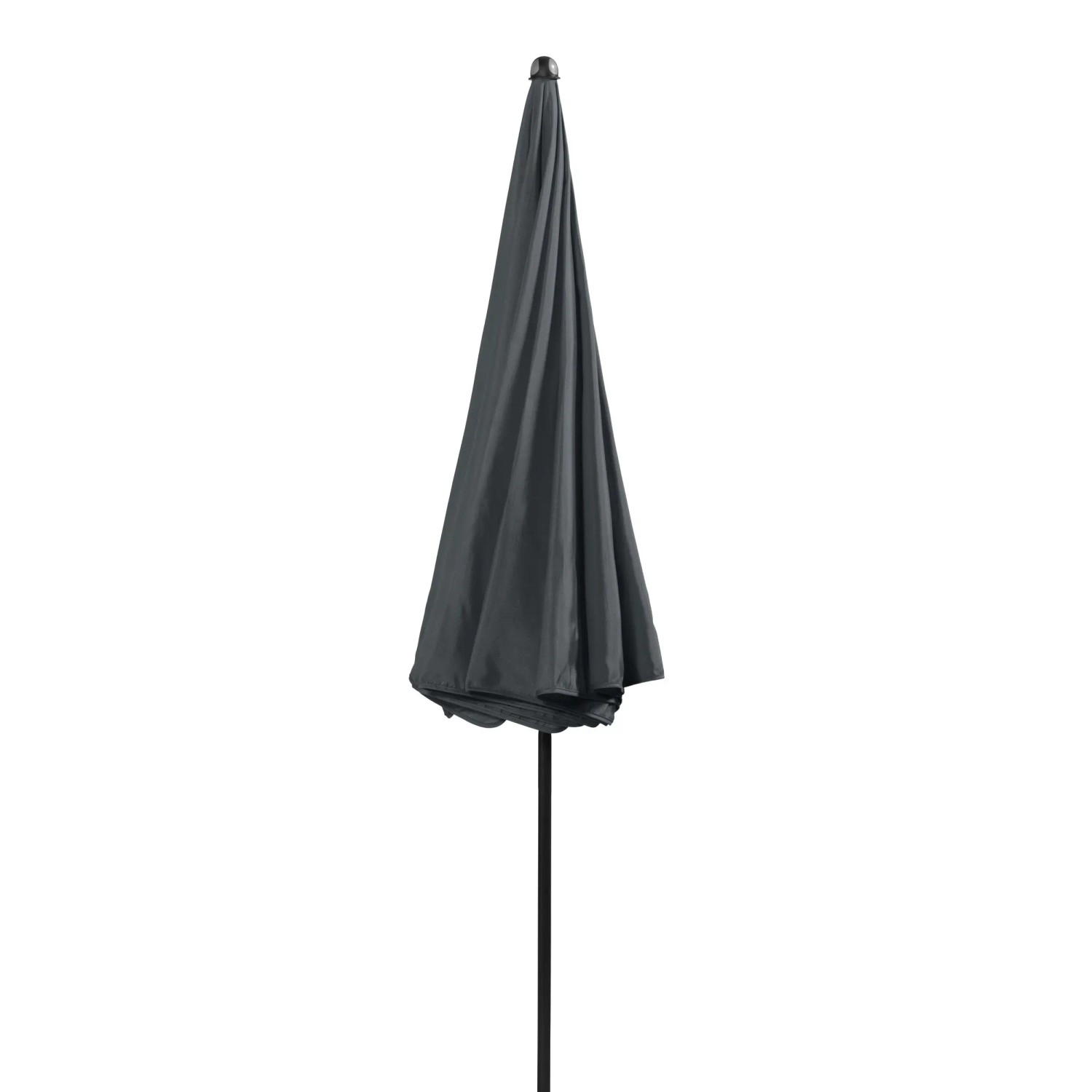 Geschlossener, anthrazitfarbener Doppler Balkonschirm Sunline Ø 200 cm mit Knickfunktion.
