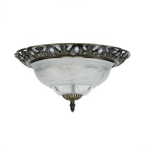 EASYLIGHT Deckenleuchte im Jugendstil, Messing Antik, mit floralem Glasschirm. Runde Deckenlampe für 2x E14 Leuchtmittel.