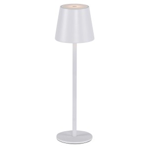 Weiße LED-Akku-Tischleuchte Euria von Just Light, 37 cm hoch, für Innen- und Außenbereiche.