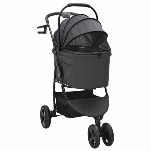 Schwarzer, faltbarer vidaXL Haustierwagen aus Polyester mit Ablagekorb und Verdeck.
