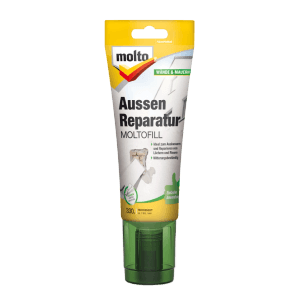 Gelbe Molto Reparatur Moltofill Außen-Fertigspachtel Tube 330g für Wände und Mauern.
