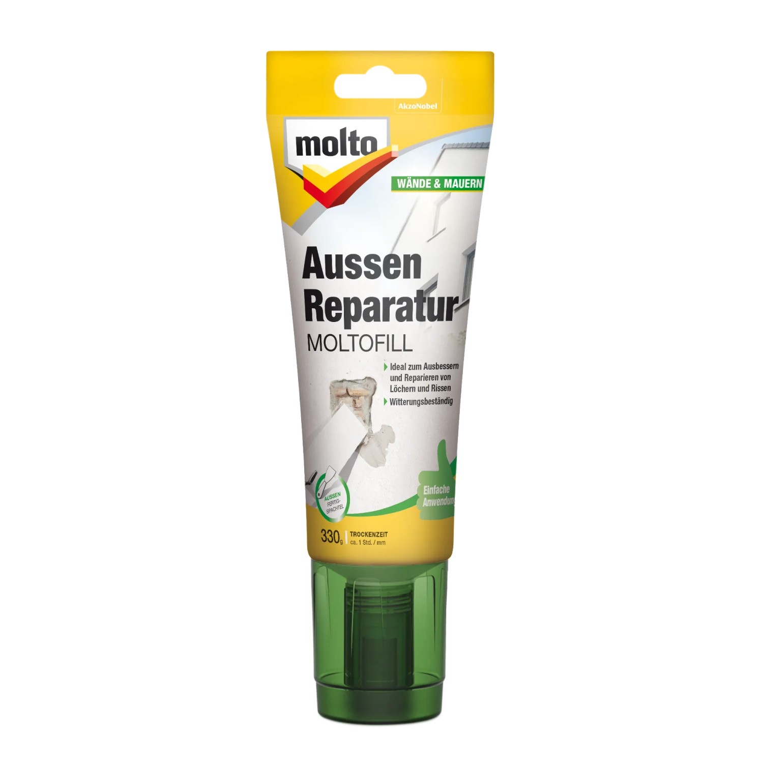 Gelbe Molto Reparatur Moltofill Außen-Fertigspachtel Tube 330g für Wände und Mauern.