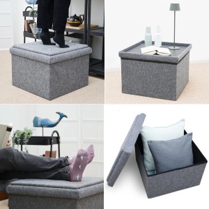 DuneDesign Sitzhocker Grau mit Stauraum, als Sitzgelegenheit oder Beistelltisch nutzbar.