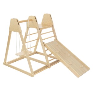Joyz 3in1 Klettergerüst aus Holz mit Rutsche und Schaukel für Indoor-Spielspaß.