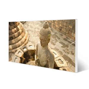 Banjado Magnettafel 78x37cm mit Buddha-Motiv. Weiße Magnetwand für Notizen und Fotos, inkl. 4 Magnete.