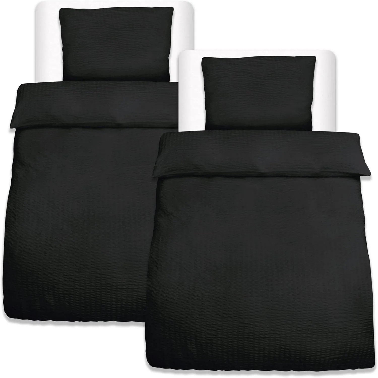 Beautissu Meline Bettbezug 155x220cm + Kissenbezug 80x80cm Schwarz Seersuck günstig online kaufen