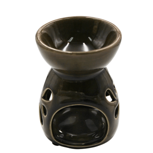 Braune Keramik Duftlampe mit Schale und Teelichthalter, eleganten Musterausschnitten. Ideal als Aromalampe.