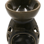 Braune Keramik Duftlampe mit Schale und Teelichthalter, eleganten Musterausschnitten. Ideal als Aromalampe.