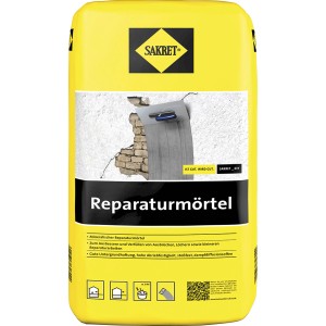 Sakret Reparaturmörtel, 10 kg Sack, grau. Zum Ausbessern von Wand- und Bodenflächen im Innen- und Außenbereich.
