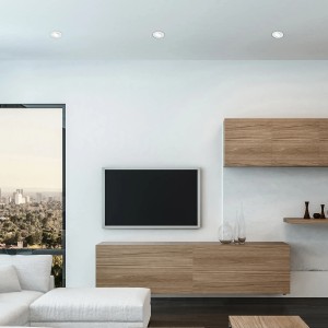 Briloner LED-Einbauleuchten 3er-Set, weiß, schwenkbar, im modernen Wohnzimmer.