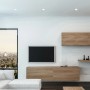 Briloner LED-Einbauleuchten 3er-Set, weiß, schwenkbar, im modernen Wohnzimmer.