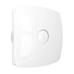 Weißer VLANO Badventilator ENSO 100 mit Rückschlagventil für Wand- oder Deckenmontage.