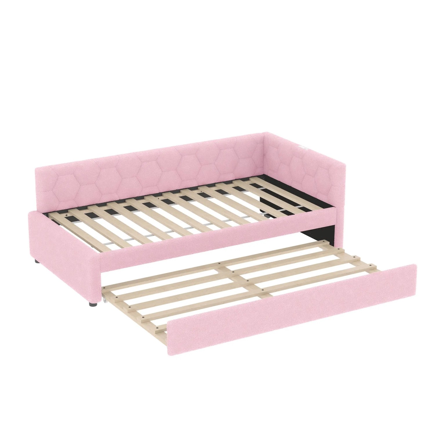 Merax Tagesbett 90x200 cm Mit Ausziehbett Nachttischlampe USB Typ C Rosa