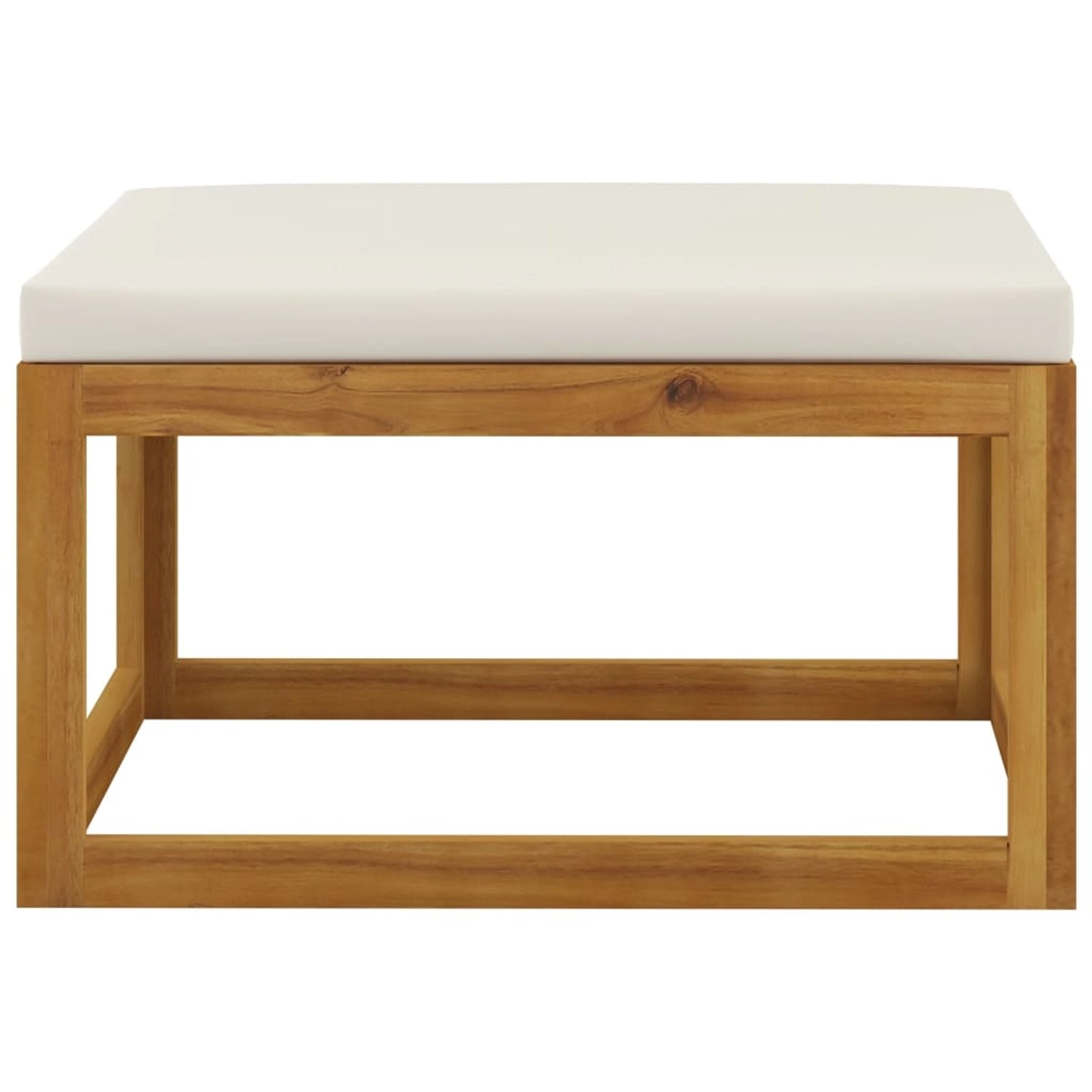 Fußhocker aus Akazienholz mit creme-weißem Kissen, Teil des vidaXL Garten Lounge Sets.