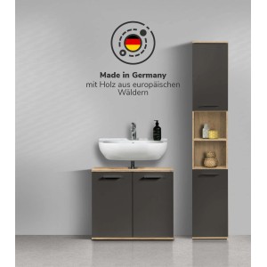 mokebo Badmöbel-Set „Der Steuermann“: 2-teiliges Badezimmer-Set in Eiche und Schwarz.
