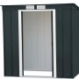 Duramax Metallgerätehaus Pent Roof Eco 6x4 in Anthrazit, offene Schiebetür.