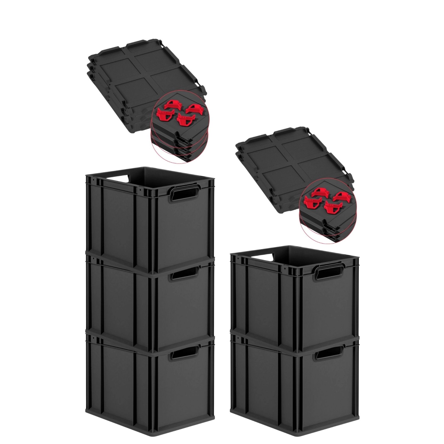 PROREGAL SuperSparSet 5x Eurobox Nextgen Grip Mit Scharnierdeckel Und Roten günstig online kaufen