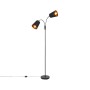 Moderne, schwarze Stehlampe „Carmen“ von QAZQA mit zwei Leuchten und goldfarbenen Innenseiten.