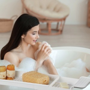 Relaxdays Badewannenablage Kunststoff Weiß Ausziehbar Rutschfest 6 cm x 55,5 bis 78 cm x 17,5 cm 0,5 kg