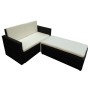 vidaXL Garten-Lounge-Set, 2-teilig, schwarzes Poly Rattan mit Auflagen.