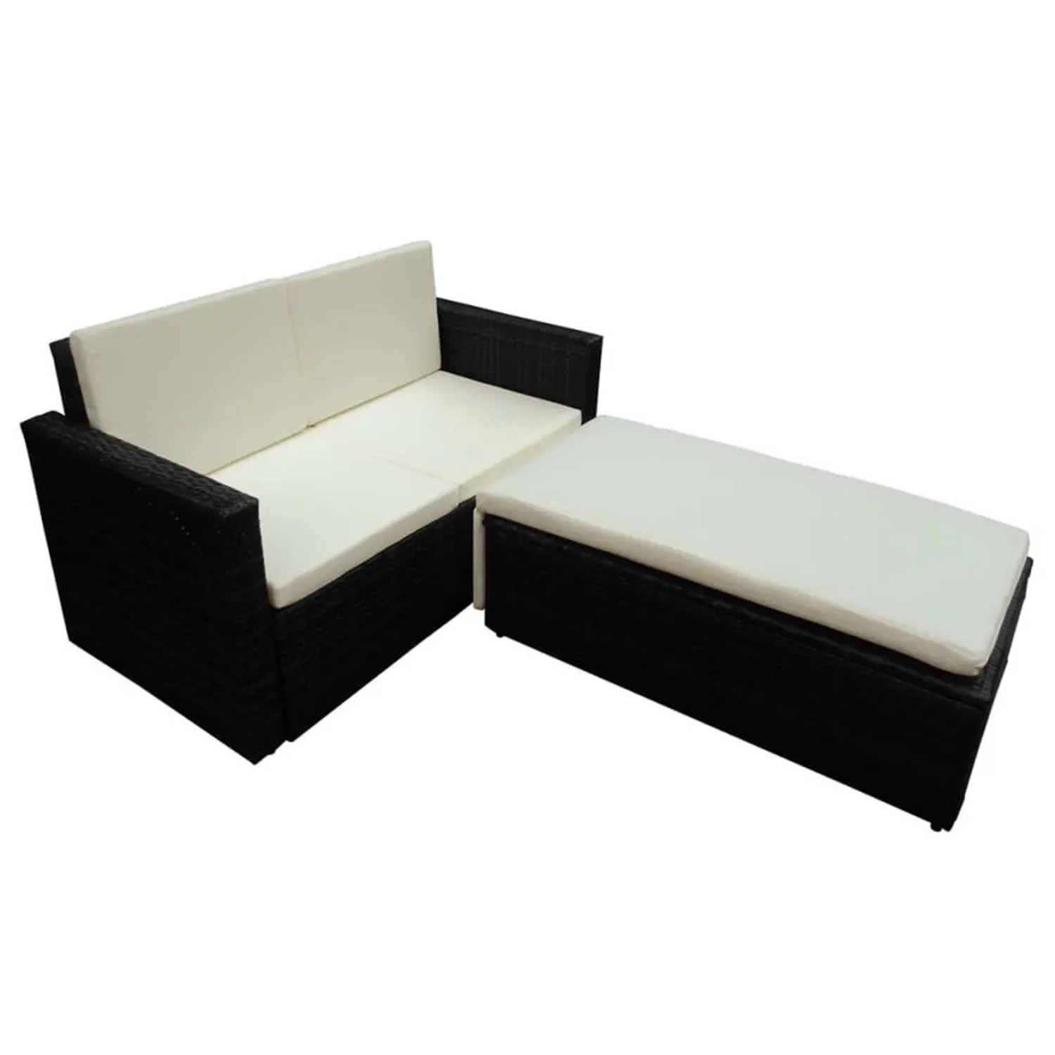 vidaXL Garten-Lounge-Set, 2-teilig, schwarzes Poly Rattan mit Auflagen.