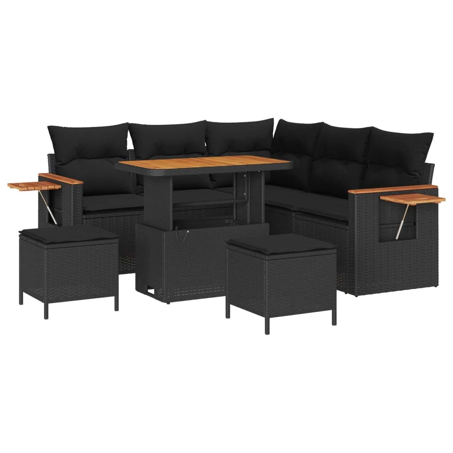vidaXL Gartensofa-Set mit Kissen 9 Stk Schwarz Poly-Rattan 3365124