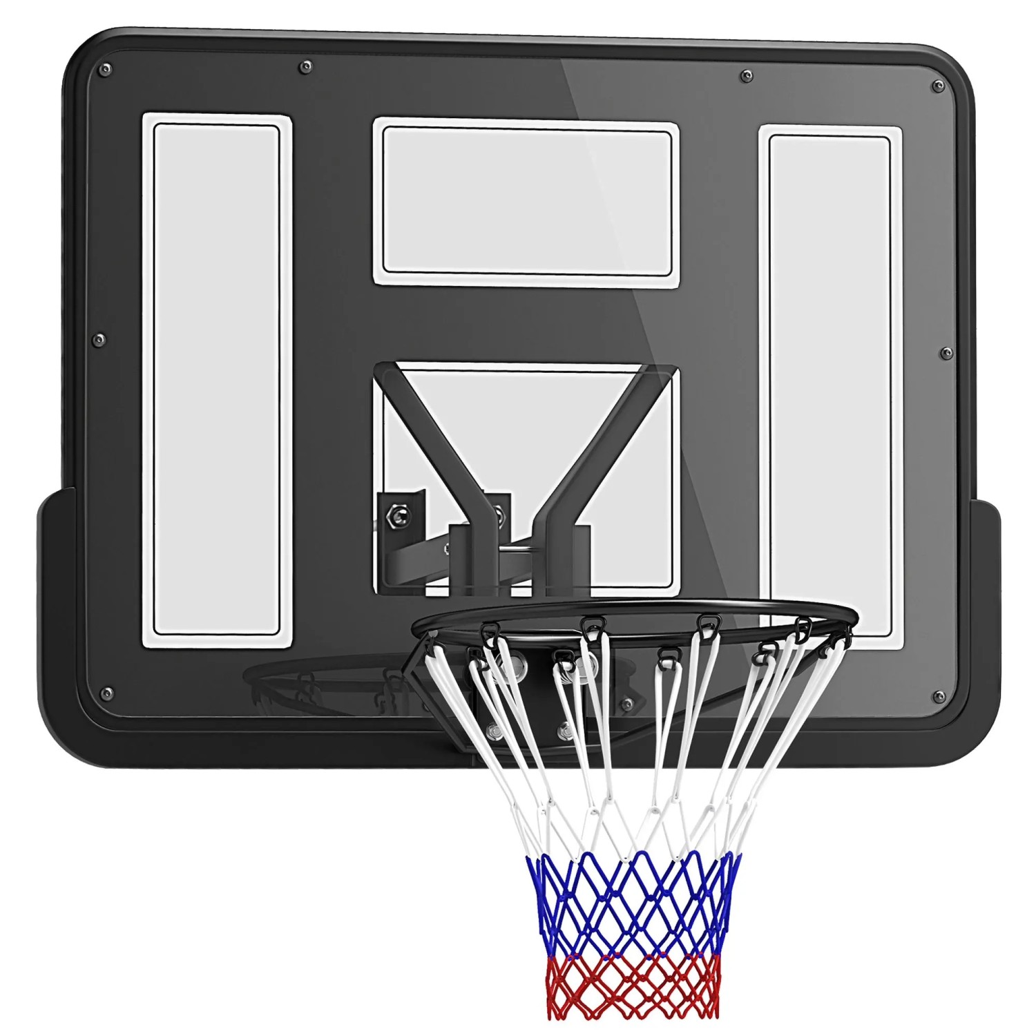 SPORTNOW Basketballkorb: schwarze bruchsichere Rückwand, Stahlrahmen, farbiges Netz. Ideal für Wandmontage.