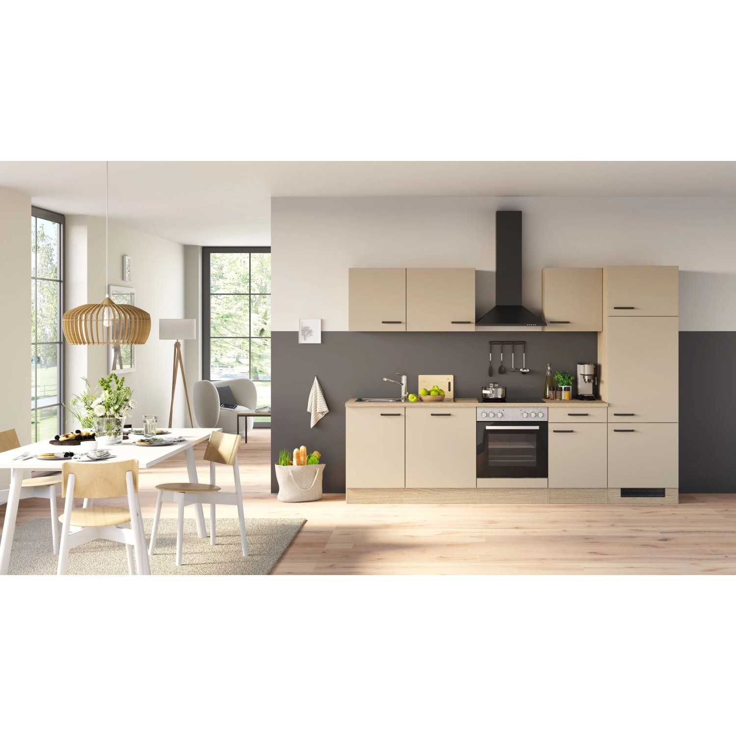 Flex-Well Exklusiv Küchenzeile 2306 Creso ohne E-Geräte 280 cm Cashmere Matt
