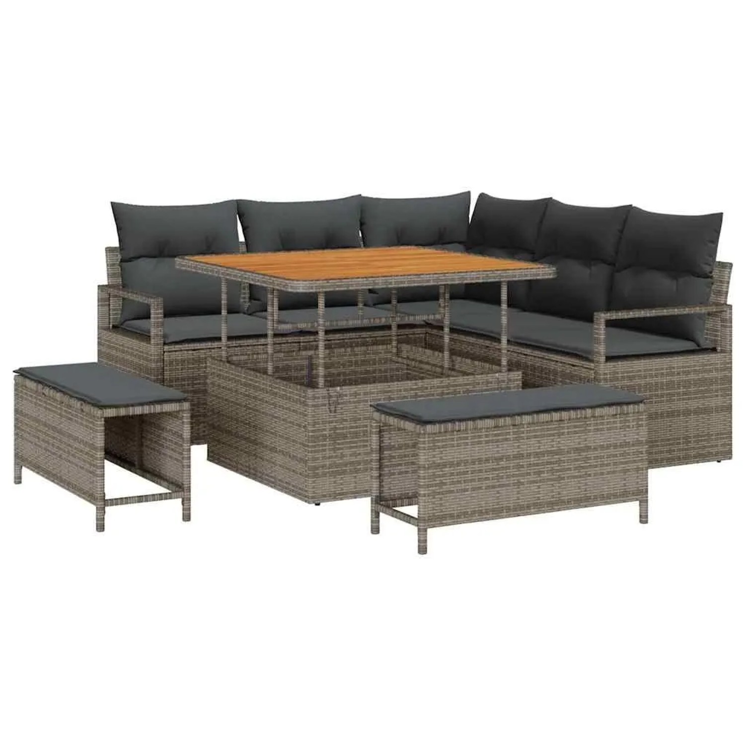 vidaXL Garten-Sofa-Set mit Kissen mit Speicher 8-Tlg Grau 3364468