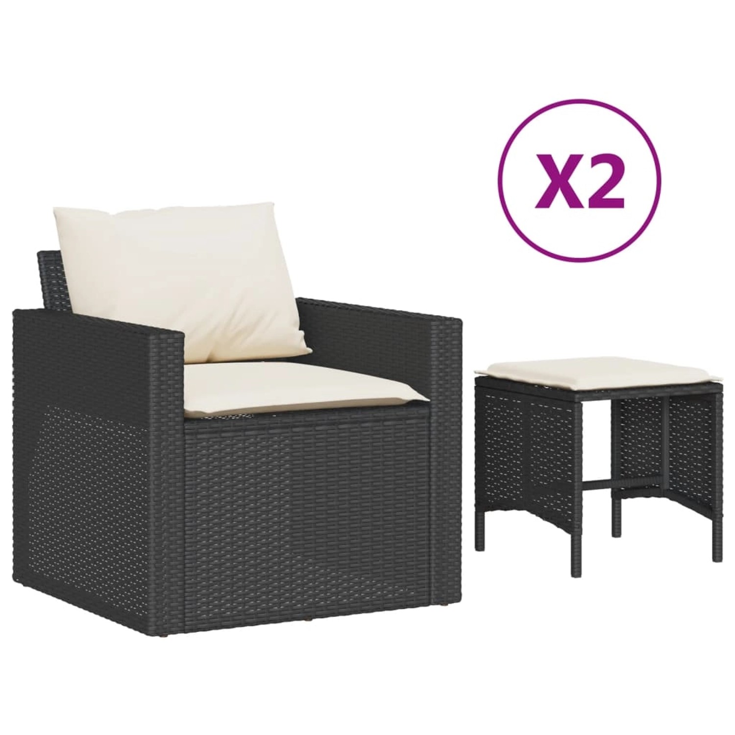 vidaXL 4-Tlg Garten-Sofagarnitur mit Kissen Schwarz Poly Rattan 366358 günstig online kaufen