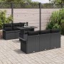 Schwarzes 7-teiliges vidaXL Garten-Sofa-Set aus Poly Rattan mit Tisch und Kissen.