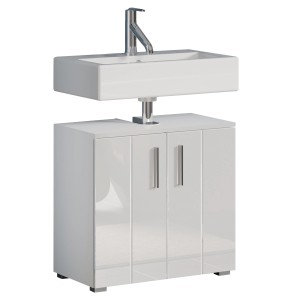 Trendteam Waschbeckenunterschrank Wons, weiß hochglanz, 60 cm mit Waschbecken und Armatur.