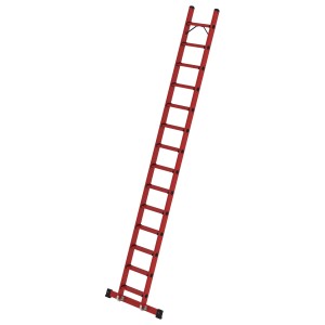 MUNK GFK-Anlegeleiter mit 14 Stufen und Traverse, rot. Leiter für sicheren Aufstieg.