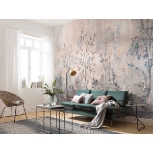 Komar Vlies Fototapete Mandarin Morning, 900x280cm, mit floralem Muster im Wohnraum.