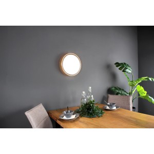 Moderne LED-Deckenleuchte Solstar mit Holzrahmen, 30,7 cm Durchmesser. Warmweißes Licht für stimmungsvolle Beleuchtung.