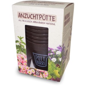 Pottburri Anzuchttöpfe, 10er Set im Karton mit Blumenabbildung.