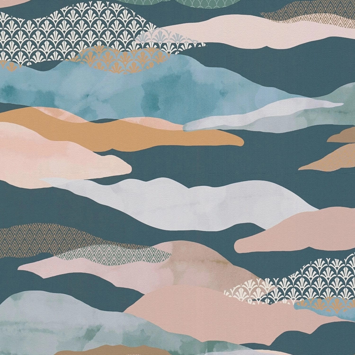 PROFHOME 396994-GU Grafik Tapete Design Matt Blau Grün Rosa Braun 0,53 m x günstig online kaufen