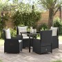 Schwarze 5-tlg. vidaXL Garten Essgruppe aus Poly Rattan mit Tisch und Stühlen.