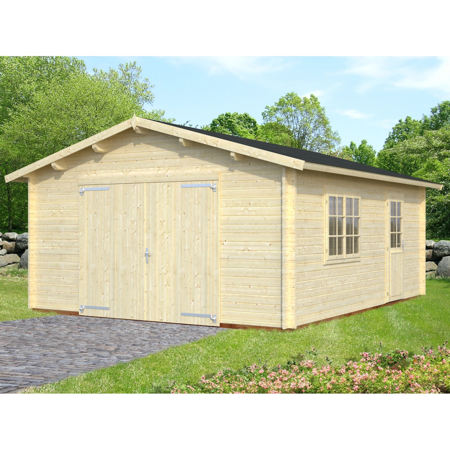 Palmako Holzgarage Roger mit Holztor Natur 450 cm x 550 cm