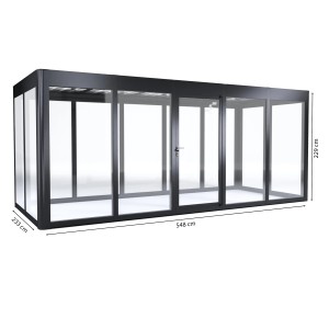 SunElements Gartenhaus SunGarden Energy 5.2, anthrazit-metallic, 12,8 m², mit Maßangaben.