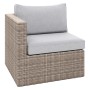 Balkonmöbel Sessel aus Polyrattan in Hellgrau mit Kissen, Teil des Olea Mini 5-tlg. Sets.