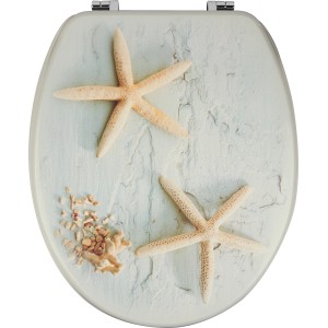 baliv WC-Sitz Carduma mit Seesternen auf hellem MDF-Holzkern. WC-Deckel für maritimes Flair im Badezimmer.